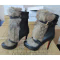 Blak Ankle Boots with Genuine Rabbit Fur (Hcy02-865)